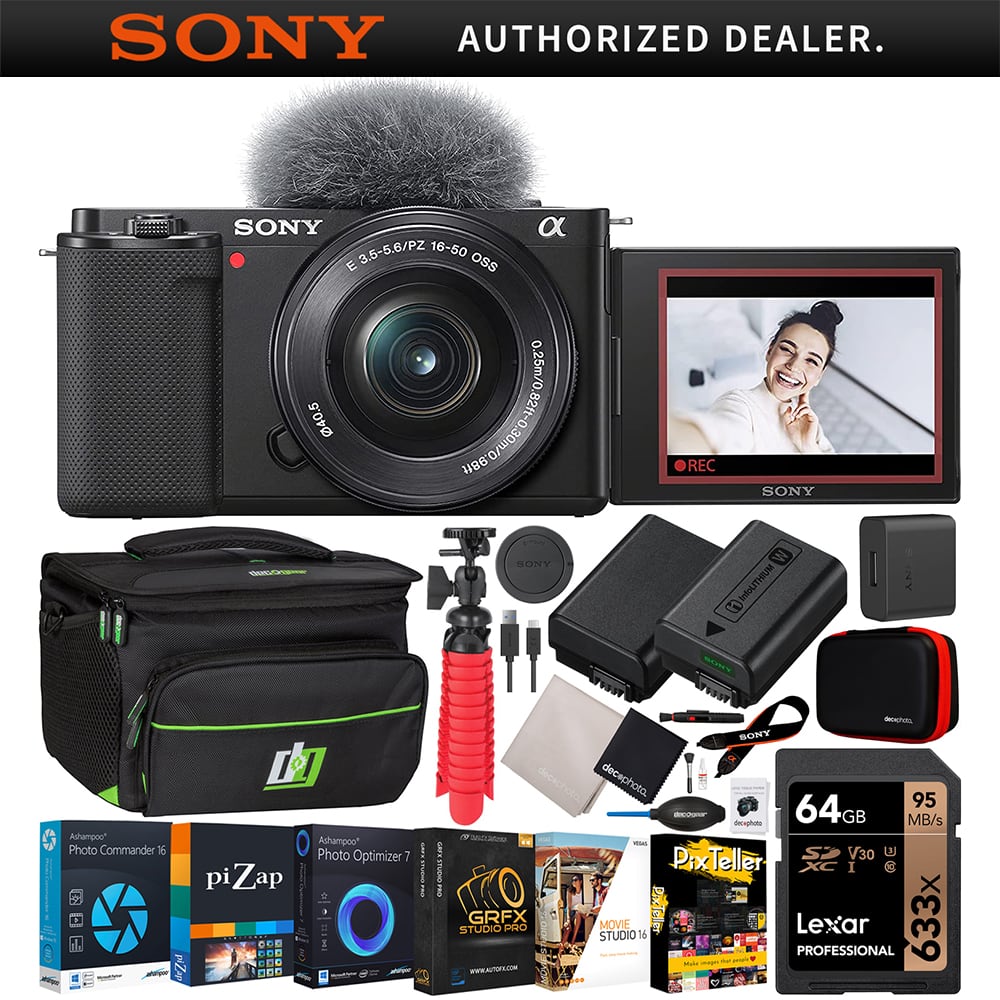 Sony - ZV-E10 Mirrorless Alpha APS-C Vlog Camera Body + 16-50mm Zoom Lens Black Bundle