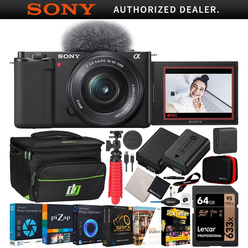 Sony - ZV-E10 Mirrorless Alpha APS-C Vlog Camera Body + 16-50mm Zoom Lens Black Bundle