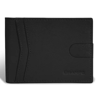 Front. Champs - Onyx Collection Leather Access Center Wing Wallet - Black.
