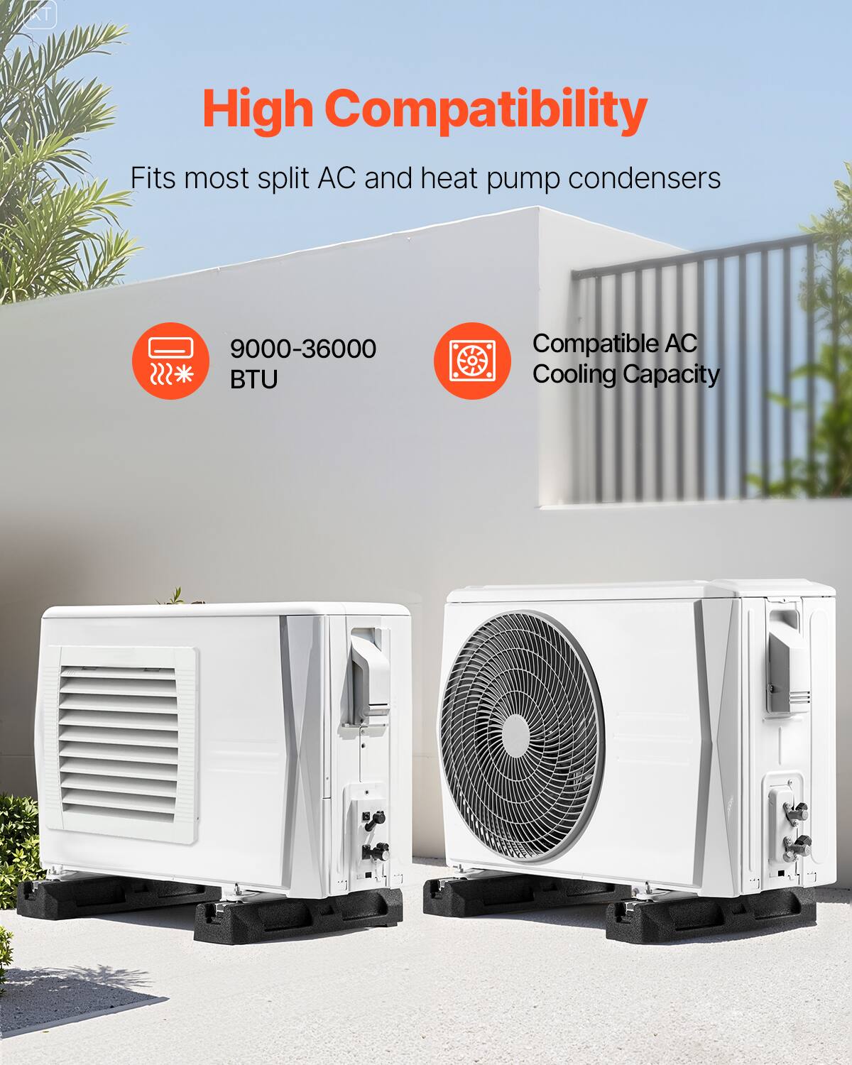 High Compatibility  
Fits most split AC and heat pump condensers  

9000-36000 BTU  
Compatible AC Cooling Capacity