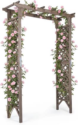 Gymax - Flat Top Garden Arch Trellis 85'' Tall Wood Garden Archway Gate for Plants - Brown