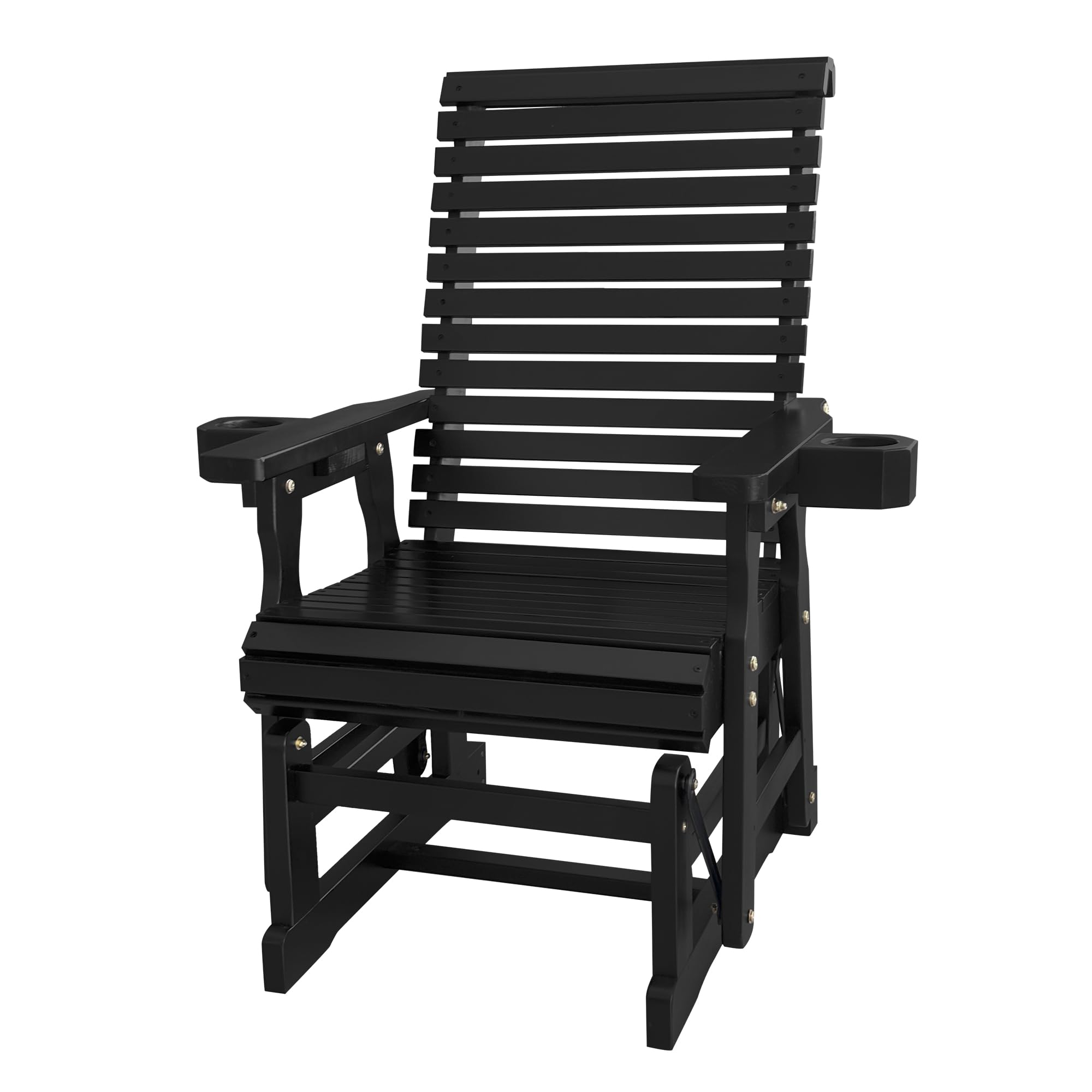 Back. Fortune Candy - Wooden Patio Glider for One Person, with High Back and Deep Contoured Seat, Solid Fir Wood, Heavy Duty 600 LBS - BLACK.