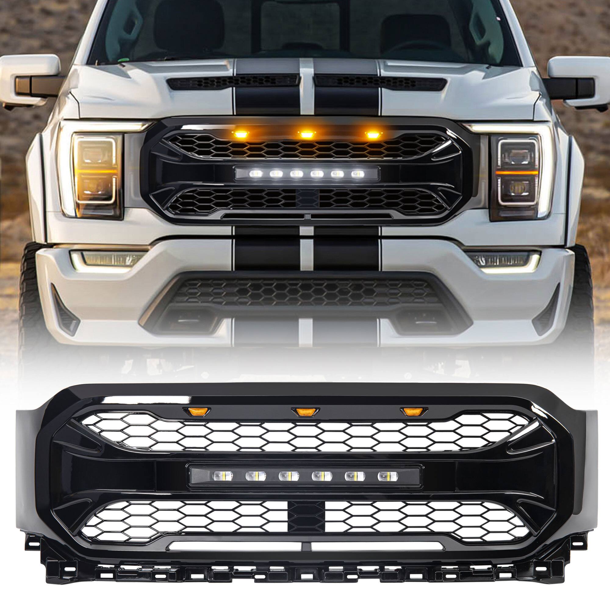 AMERICAN MODIFIED - Armor Grille Compatible with 2021-2023 Ford F150 - Glossy Black