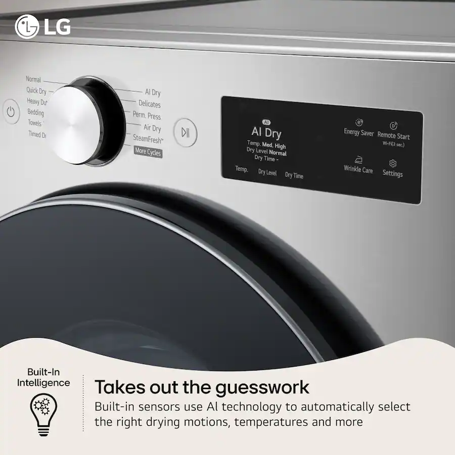 LG 7.4 Cu. Ft. Smart Gas Dryer with Steam and AI Sensor Dry Graphite ...