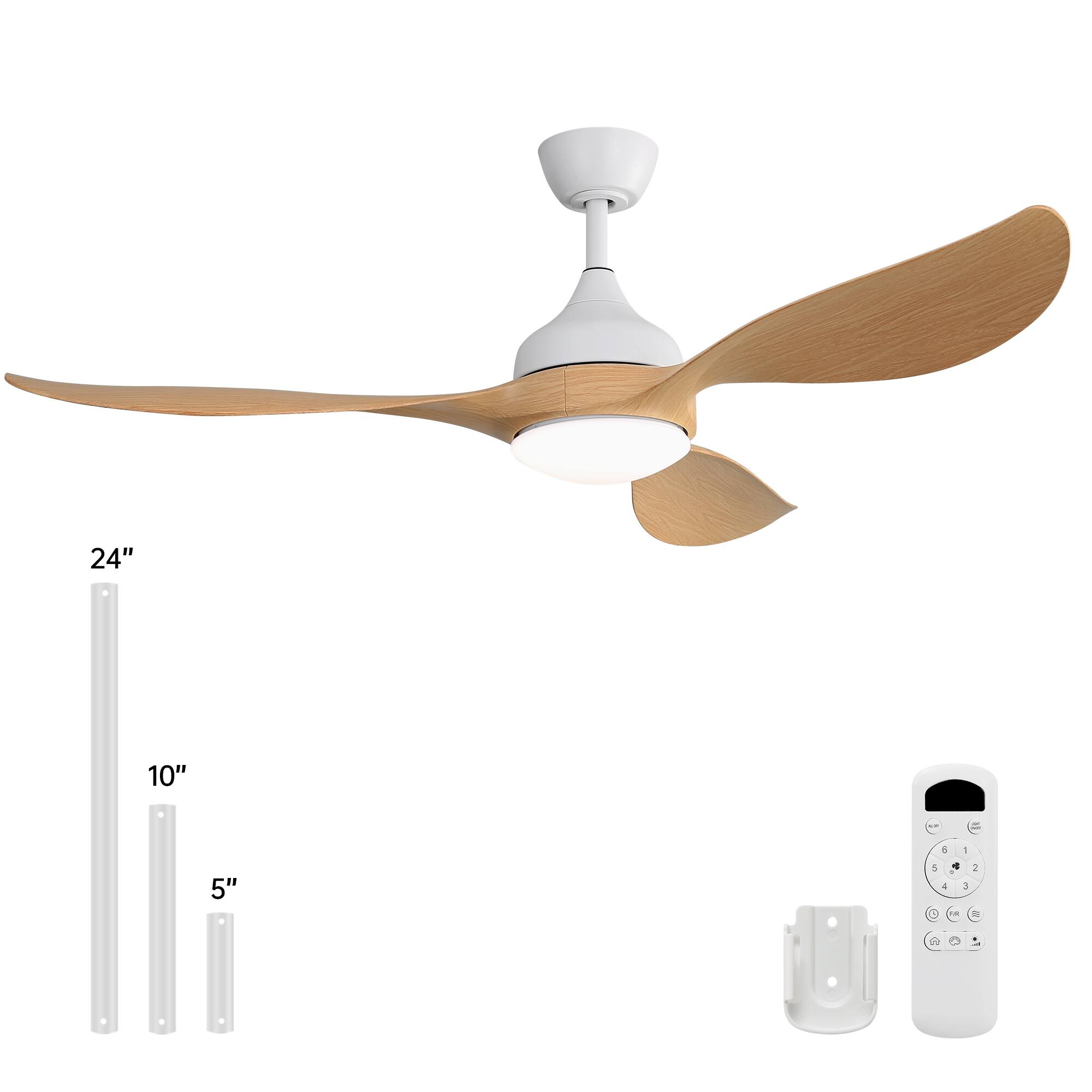 Sofucor - 56" Ceiling Fans with Lights and Remote Indoor Outdoor 3 ABS Blade Ceiling Fan 6 Speed Dimmable Noiseless DC Motor - White-Beige