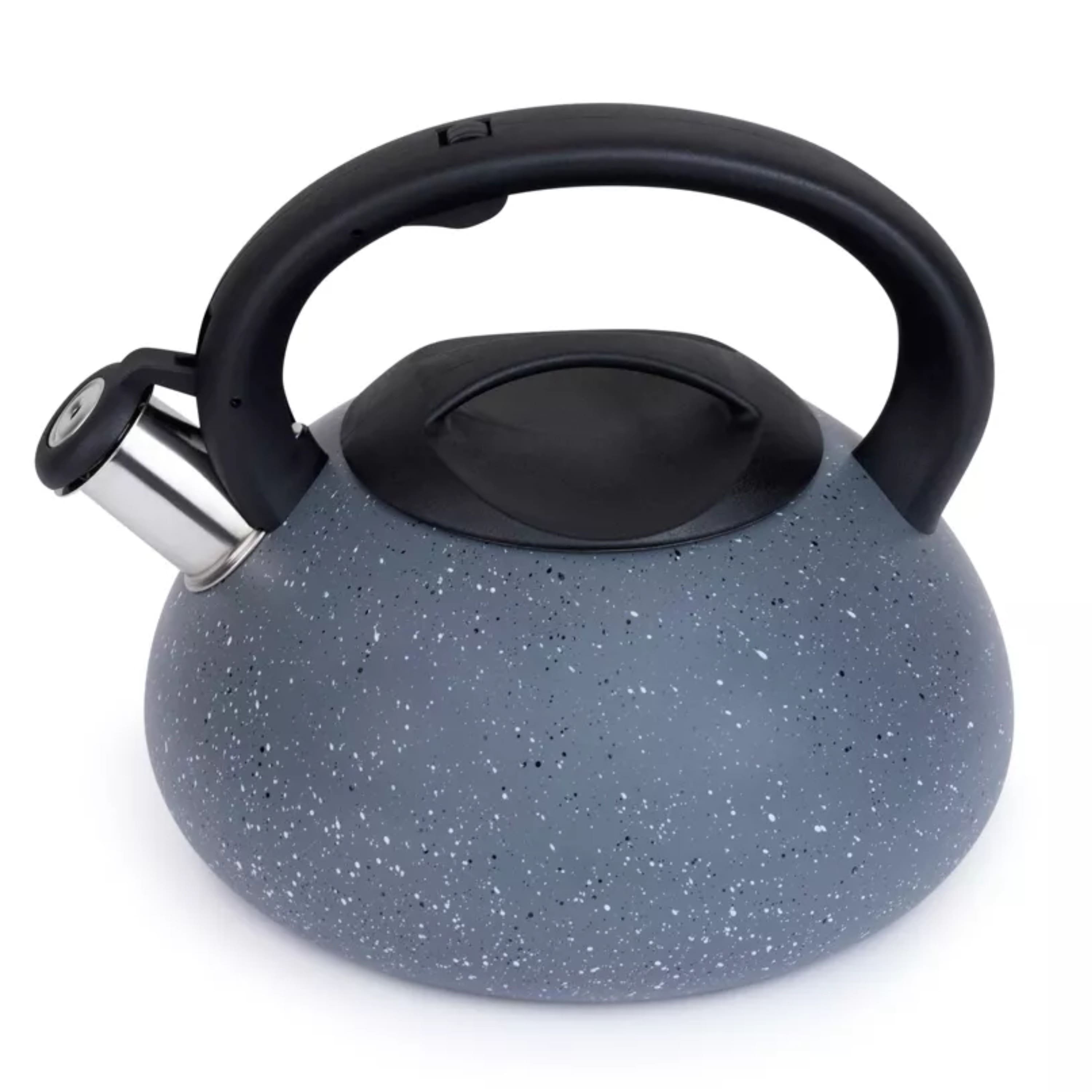 Elle Decor - 3 Quart Stovetop Whistling Tea Kettle, Finish, Fast Boil for Gas & Electric Stovetops - Granite