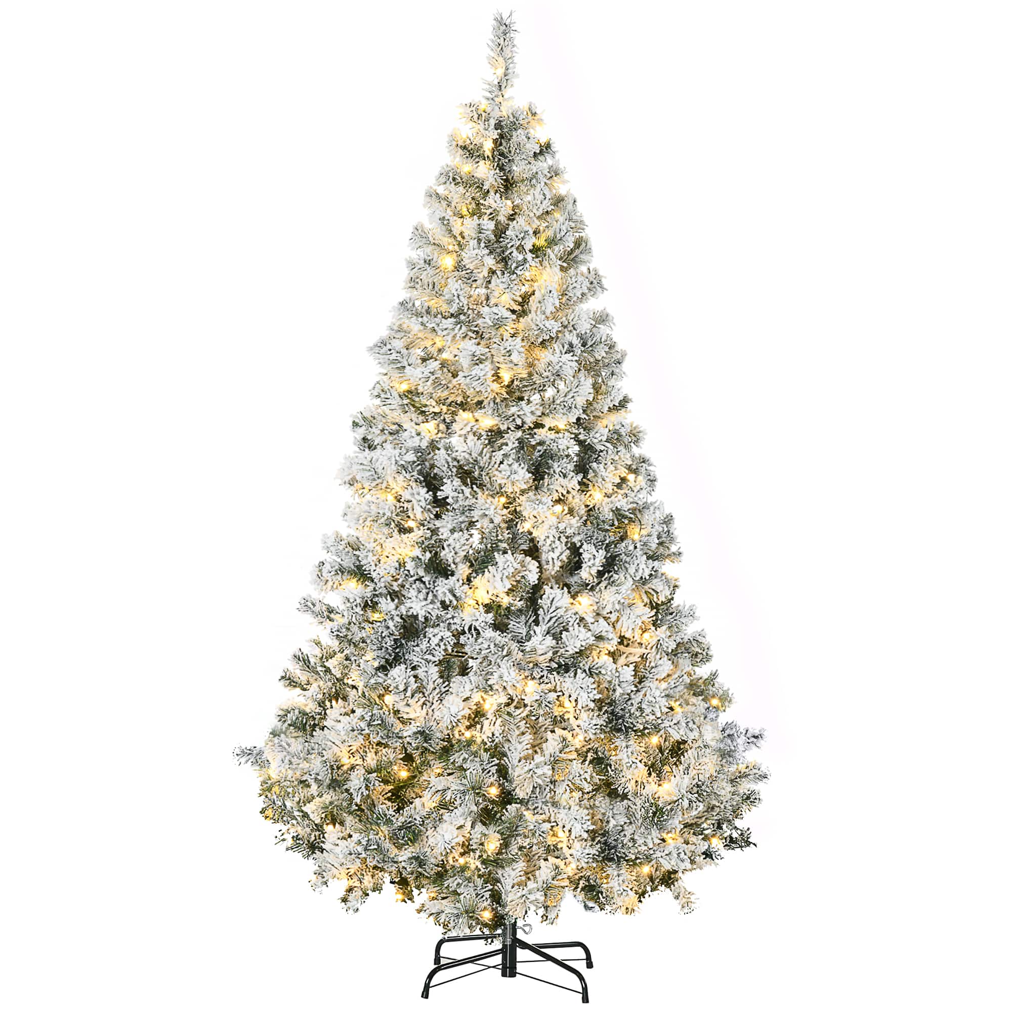 Homcom - 6ft Prelit Snow Flocked Artificial Christmas Tree, 638 Branches 220 Warm White LEDs - Green
