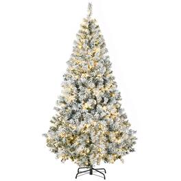 Homcom - Prelit Snow Flocked Artificial Christmas Tree, 638 Branches 220 Warm White LEDs - Green