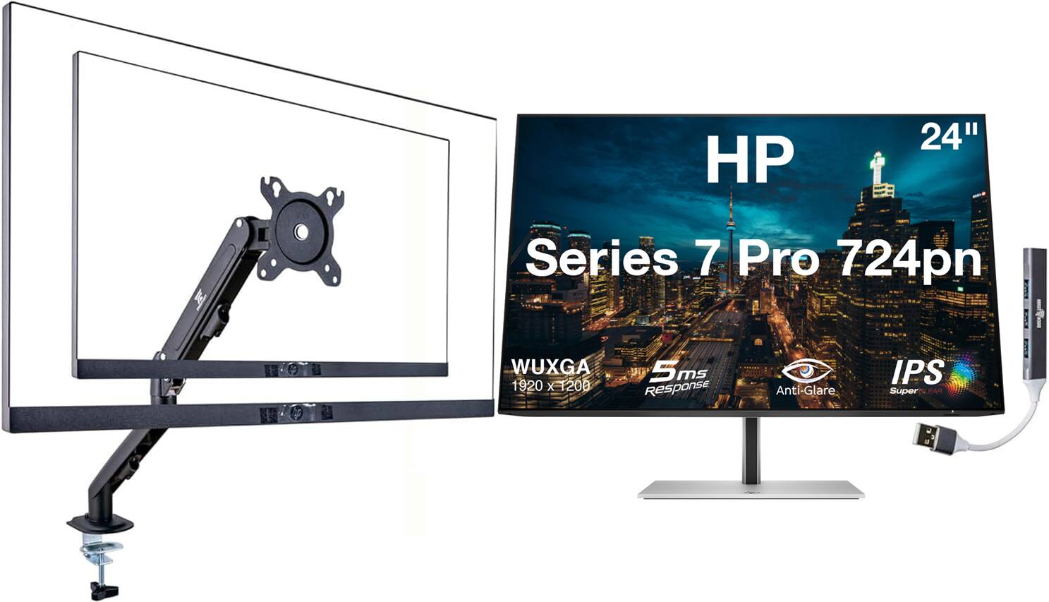 "HP - Series 7 Pro 724pn 24"" WUXGA IPS Monitor, Displayport, HDMI (8X534AA#ABA) w/DKZ Hub & Ergoflexy Single Mount Arm - Black/Silver" price history on PriceWatchPro