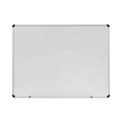 Front. Universal - Modern Melamine Dry Erase Board with Aluminum Frame, 48" x 36", White Surface, Satin Aluminum Frame.