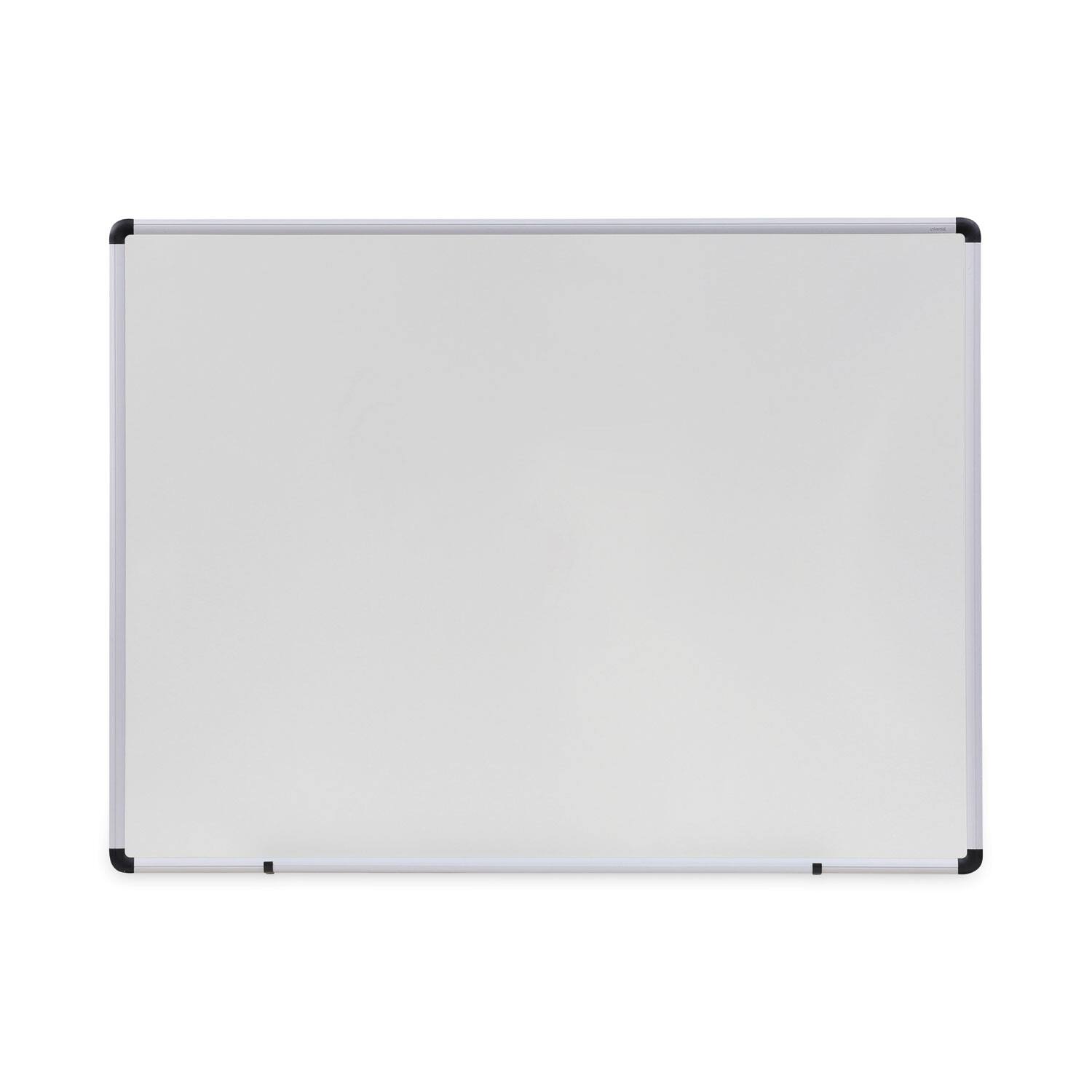 Front. Universal - Modern Melamine Dry Erase Board with Aluminum Frame, 48" x 36", White Surface, Satin Aluminum Frame.