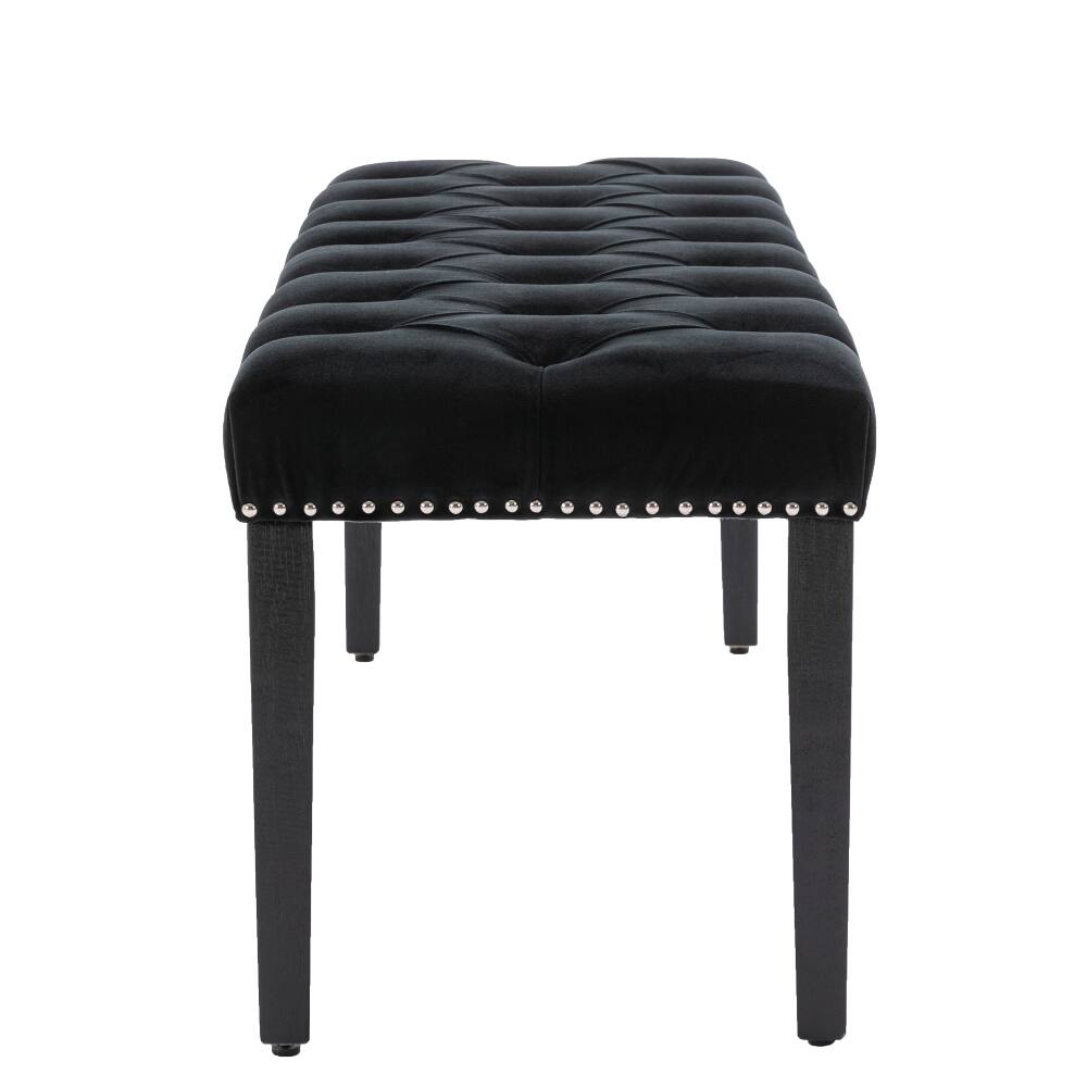 Alt View 3. Ropilly - Ropilly Black Velvet Bench Tufted Bench Ottoman, Upholstered Dining Bench & Bedroom Accent Bench, 45 Inch, 330 Lbs - Black.