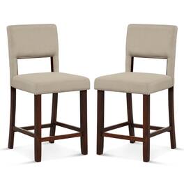 Kadyn - 2 Pc Bar Chair Set with Hollowed Back and Rubber Wood Legs-Beige, for Kitchen Island - Brown