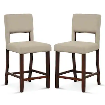 Front. Kadyn - 2 Pc Bar Chair Set with Hollowed Back and Rubber Wood Legs-Beige, for Kitchen Island - Brown.