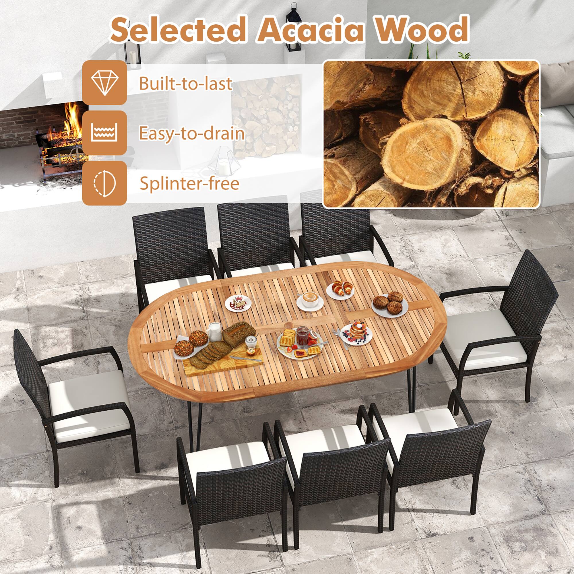 Selected Acacia Wood
Built-to-last
Easy-to-drain
Splinter-free