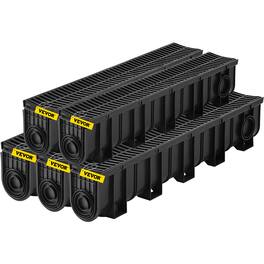 VEVOR - Trench Drain System, Channel Drain with Plastic Grate,5.9x7.5-Inch HDPE Drainage Trench, Plastic Garage Floor Drain - Black