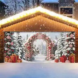 PARKER SLATER - 7x16-Ft Christmas Garage Door Banner – Outdoor Holiday Decor - Candy Cane
