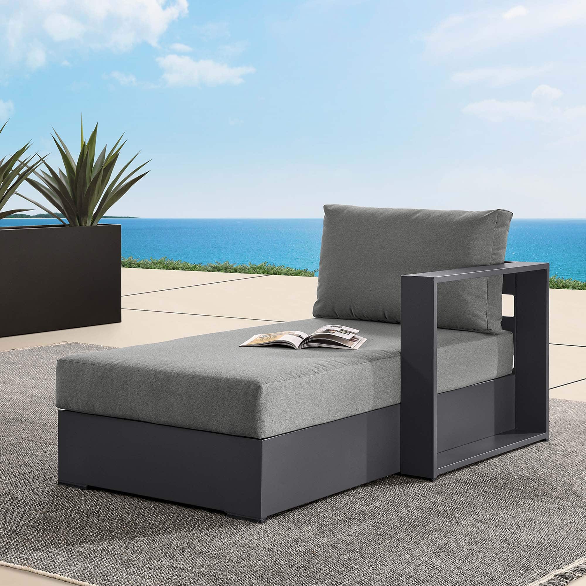 Tahoe Outdoor Patio Powder-Coated Aluminum Modular Right-Facing Chaise Lounge by Modway - Gray Charcoal