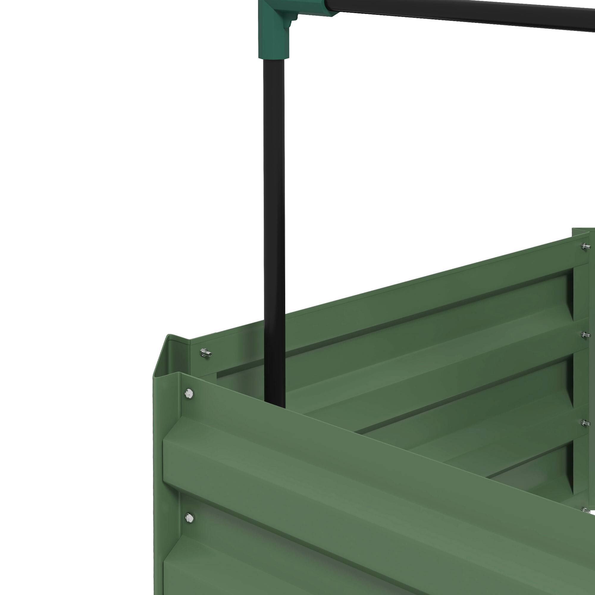 Alt View 8. Outsunny - Galvanized Raised Garden Bed, 73.5" Tall Outdoor Planter Box with Trellis Tomato Cage and Open Bottom for Climbing Vines - Green.