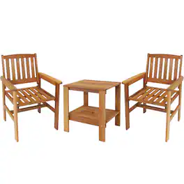 Sunnydaze - Meranti Wood 3-Piece Patio Conversation Set with 2 Chairs - Brown