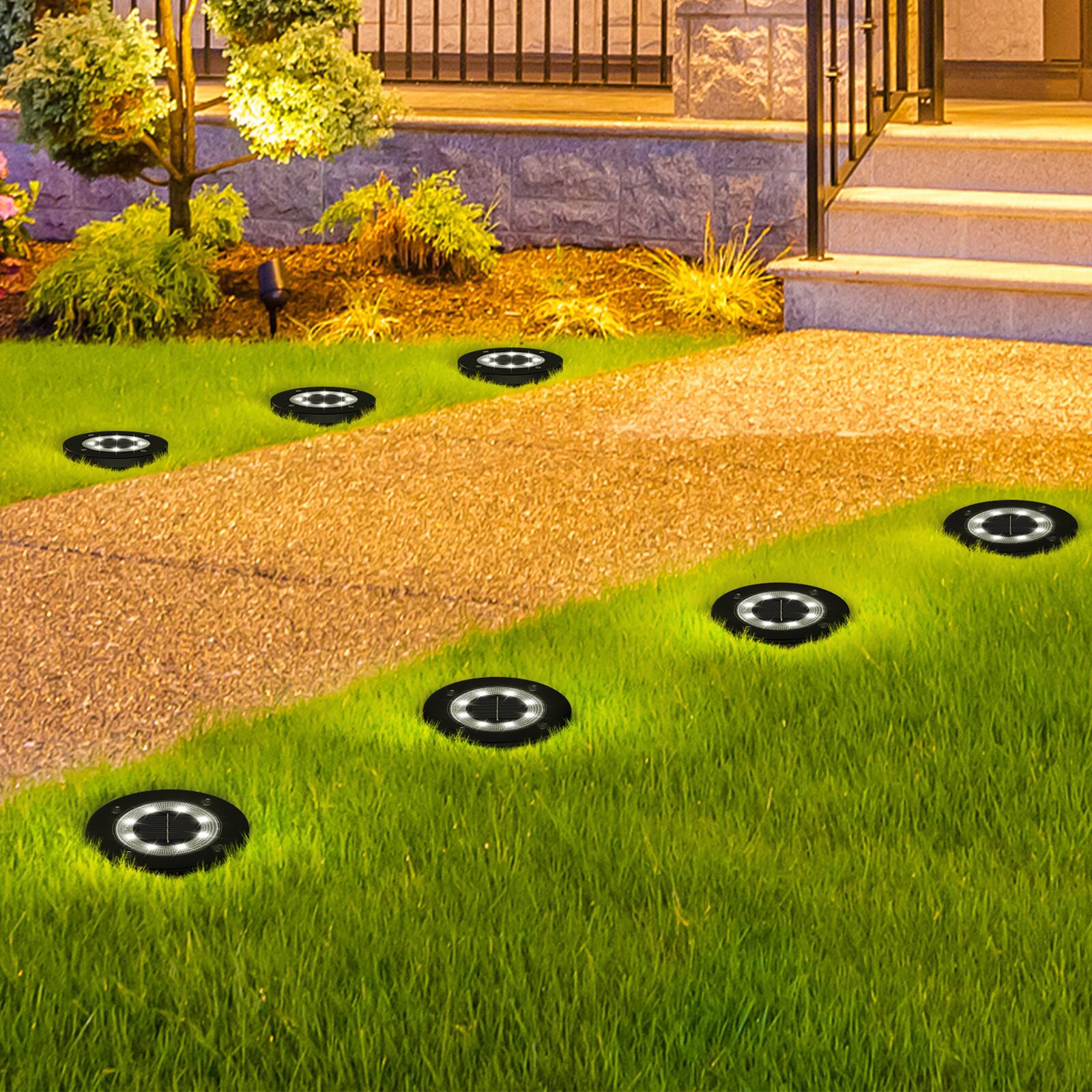 Alt View 2. Oumilen - 8-Pack 8LED Black Half Honeycomb Solar Ground Lights White Light IP65 Waterproof.