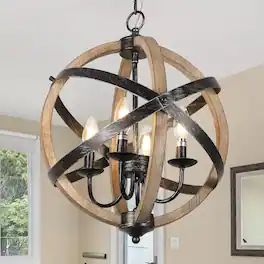 Z-Edge - Farmhouse Chandelier Light Fixtures, 4-Light Dining Room Light Fixtures Over Table, Rustic Chandeliers for Living Room - Brown