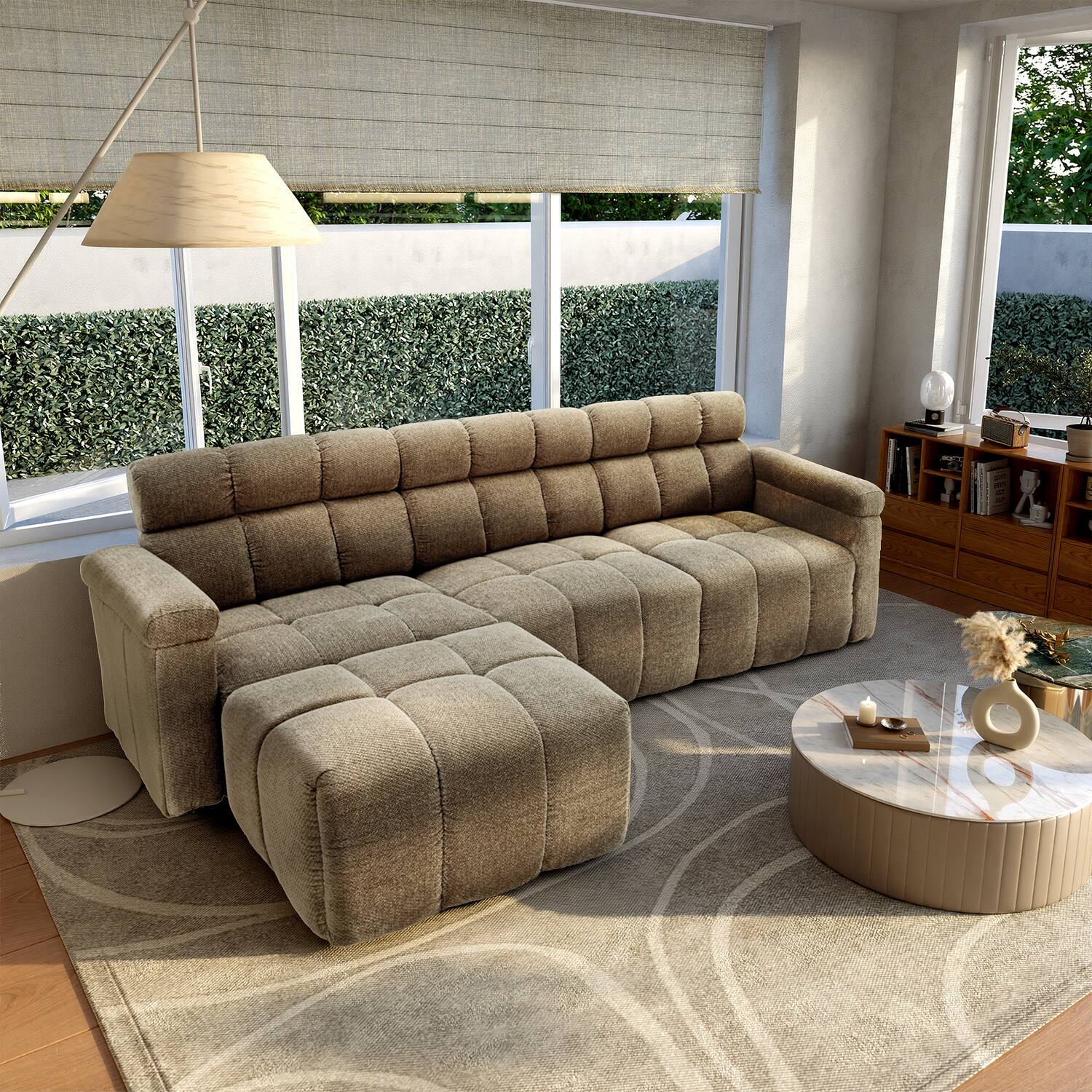 Angle. Homsee - High Back L-Shaped Chenille Sectional Sofa, 4-Seater Couch with Firm Cushion, Modern Comfy Living Room Furniture - Brown.