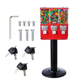 VEVOR - Commercial Vending Machine, Triple Compartment Candy Dispenser with Iron Stand, Gumball and Candy Machine for Business - Red