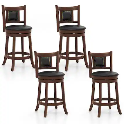 Front. Gymax - Gymax 25.5'' Swivel Bar Stool Set of 4 Counter Height Bar Stools Armless Chairs for Pub - Espresso, Black.