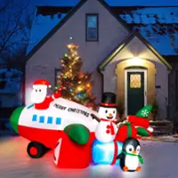 Costway - 9FT Inflatable Christmas Santa Claus on Helicopter with Snowman Penguin LED Lights - Multicolor - Front_Zoom