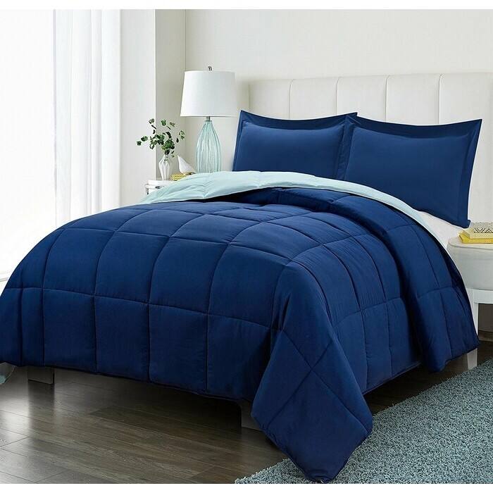 Angle. Hivvago - Twin/Twin XL Traditional Microfiber Reversible 3 Piece Comforter Set in Blue/Navy - Blue/Navy.