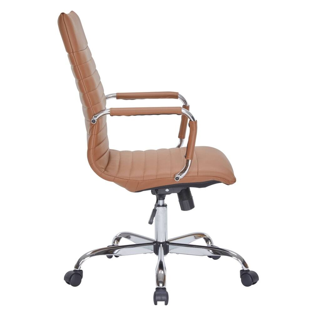 Alt View 4. LeisureMod - Harris Modern Ergonomic High Back Leather Upholstered Office Chair, Chrome Metal Frame Armless Desk Chair, Conference - Light Brown.