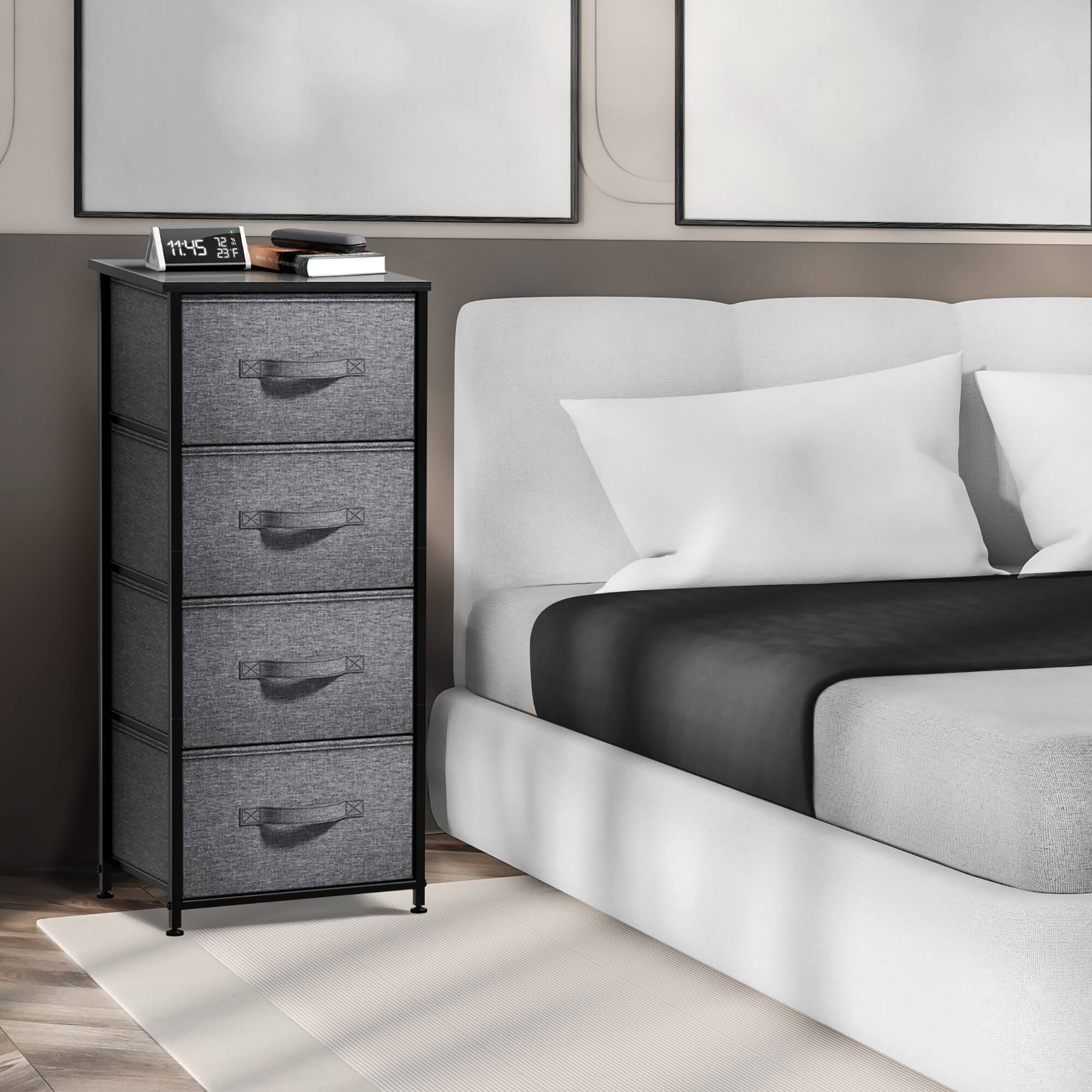 Alt View 1. Sorbus - Sorbus Nightstand with 4 Drawers, Bedside Furniture & Night Stand Dresser with Steel Frame, Wood Top, Fabric Bins - Black.