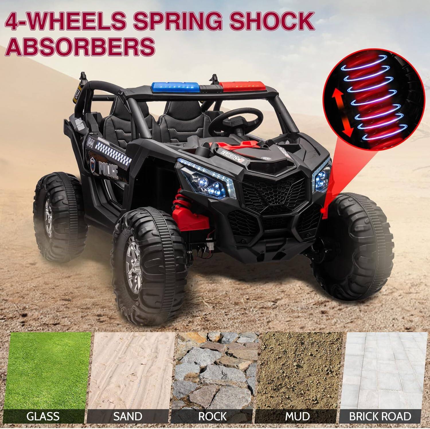 4-WHEELS SPRING SHOCK ABSORBERS

GLASS
SAND
ROCK
MUD
BRICK ROAD