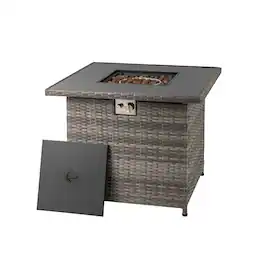 Gymax - 32.5'' Propane Fire Pit Table Outdoor Wicker Gas Firepit w/Stainless Steel Burner Gray - Mix Gray