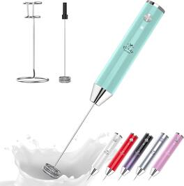 Zulay Kitchen - Lux Rechargeable Milk Frother Handheld - Powerful 2-Speed Motor, Fully Waterproof, 2000mAh Battery - Sky Blue