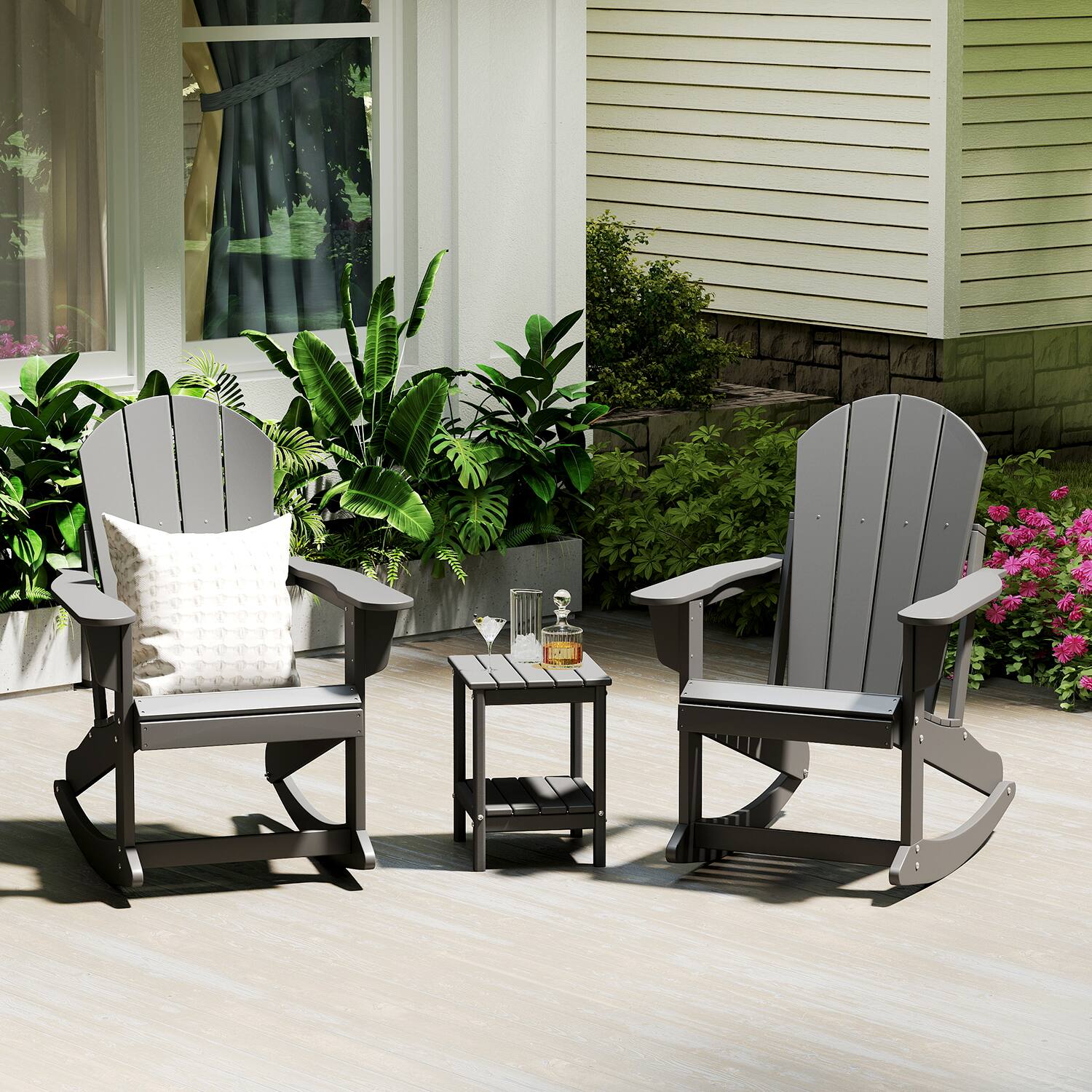Alt View 1. FODINGHILL - Adirondack Rocking Chair, All weather Outdoor Chair for Patio & Garden - Grey.