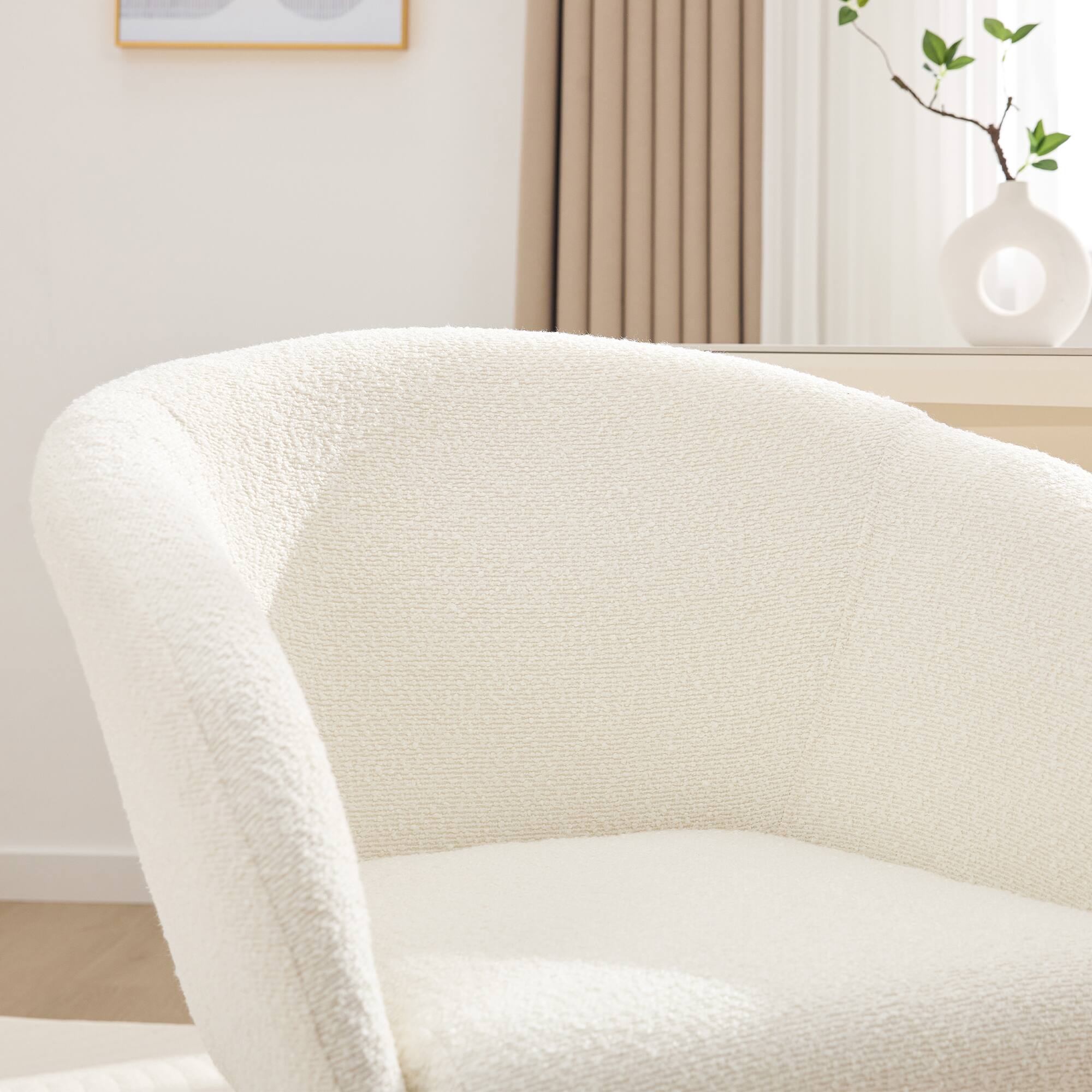 Alt View 4. KERDOM - Modern Vanity Chair with Back & Wheel, Swivel Rolling Home Office Armchair, Height Adjustable for Living Room, Bedroom - White.