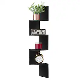 Sorbus - 5-Tier Zig Zag Floating Corner Wall Bookshelf Unit – (40" Tall) for Living Room, Bedroom, Office, & More - Black