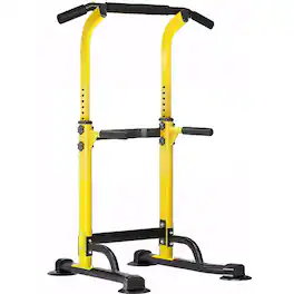 ThinkLink Electronic - Power Tower Dip Station Pull Up Bar For Home Gym Adjustable Height Strength Workout Equipment - Yellow
