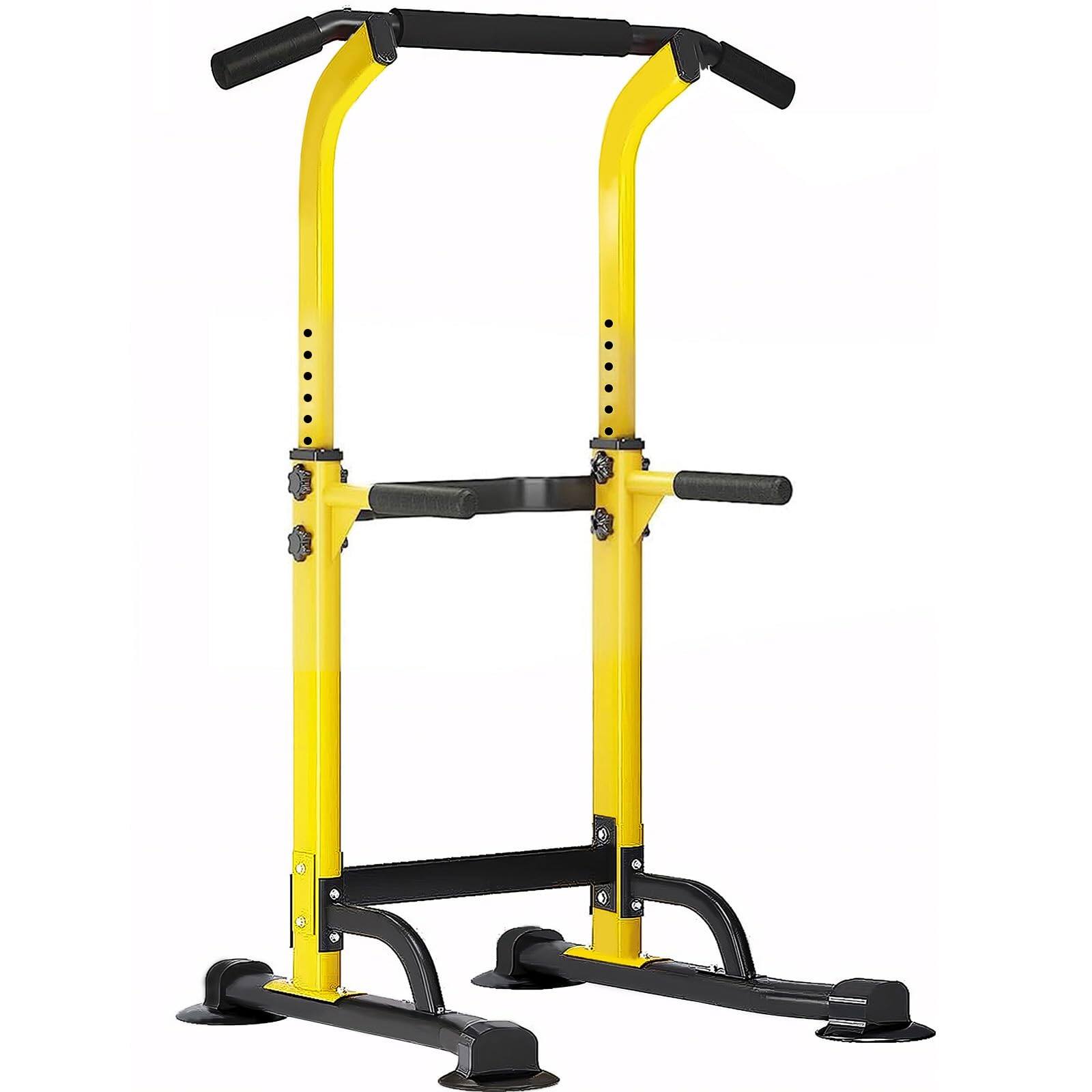 Front. ThinkLink Electronic - Power Tower Dip Station Pull Up Bar For Home Gym Adjustable Height Strength Workout Equipment - Yellow.