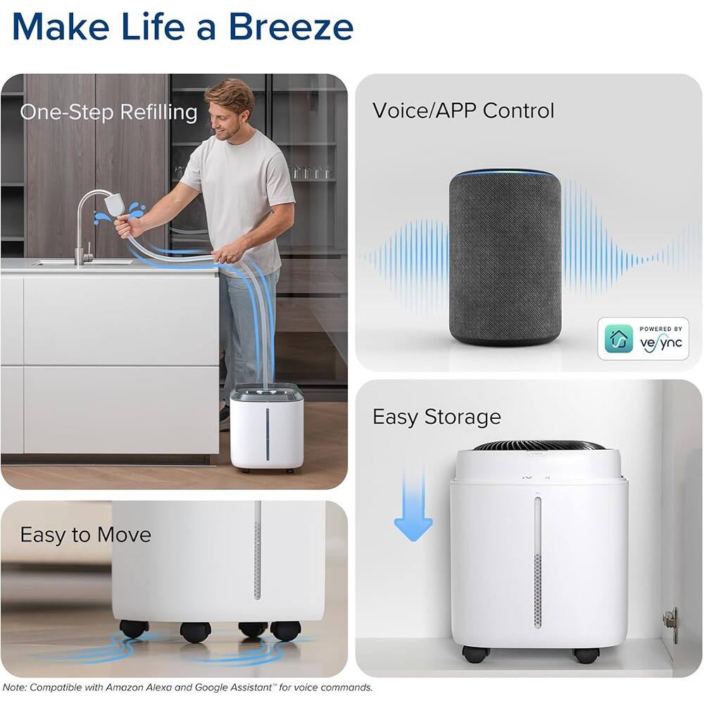 Make Life a Breeze

- One-Step Refilling
- Voice/APP Control
- Easy to Move
- Easy Storage

Note: Compatible with Amazon Alexa and Google Assistant* for voice commands.

*Powered by ve/ync