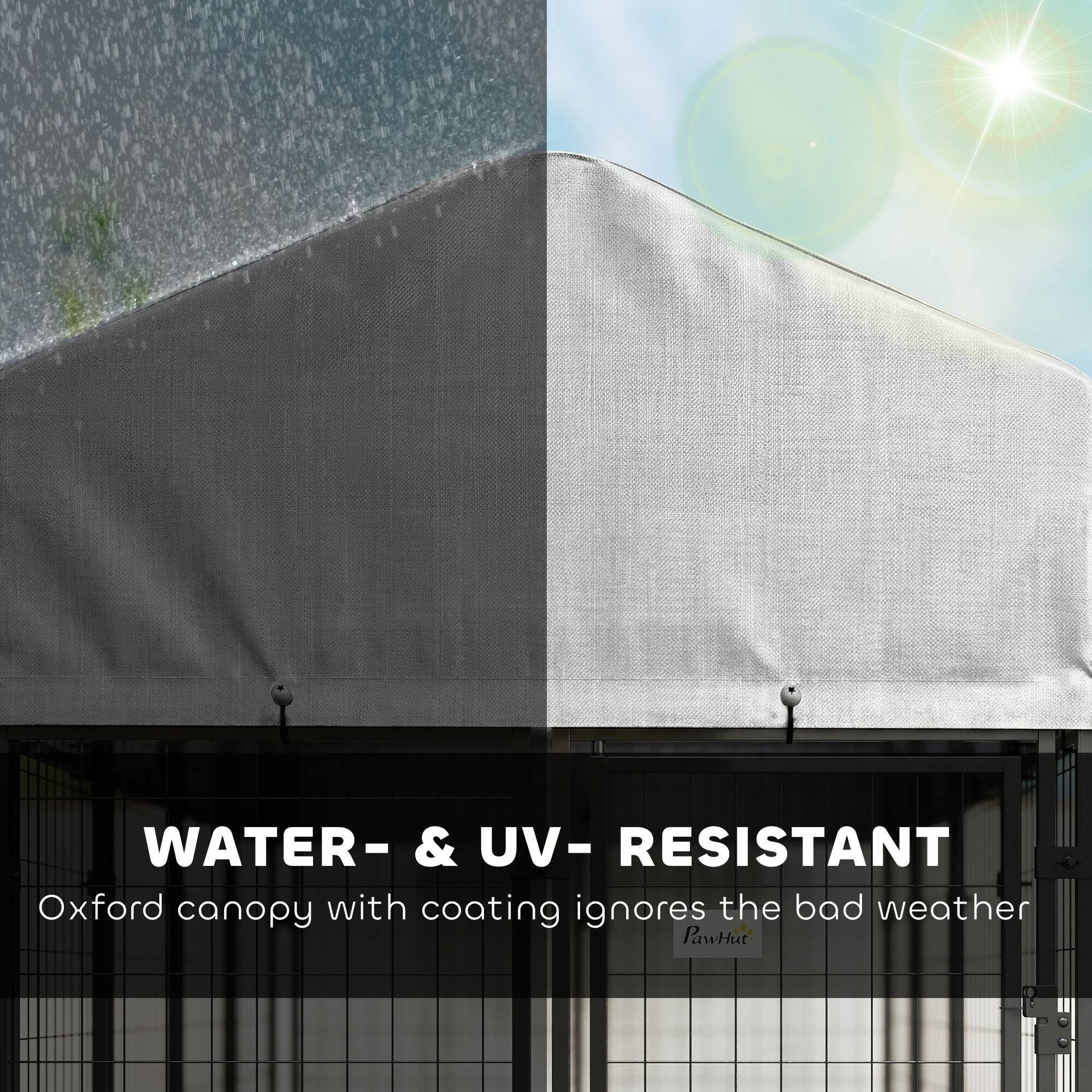 WATER- & UV- RESISTANT  
Oxford canopy with coating ignores the bad weather  
PawHut