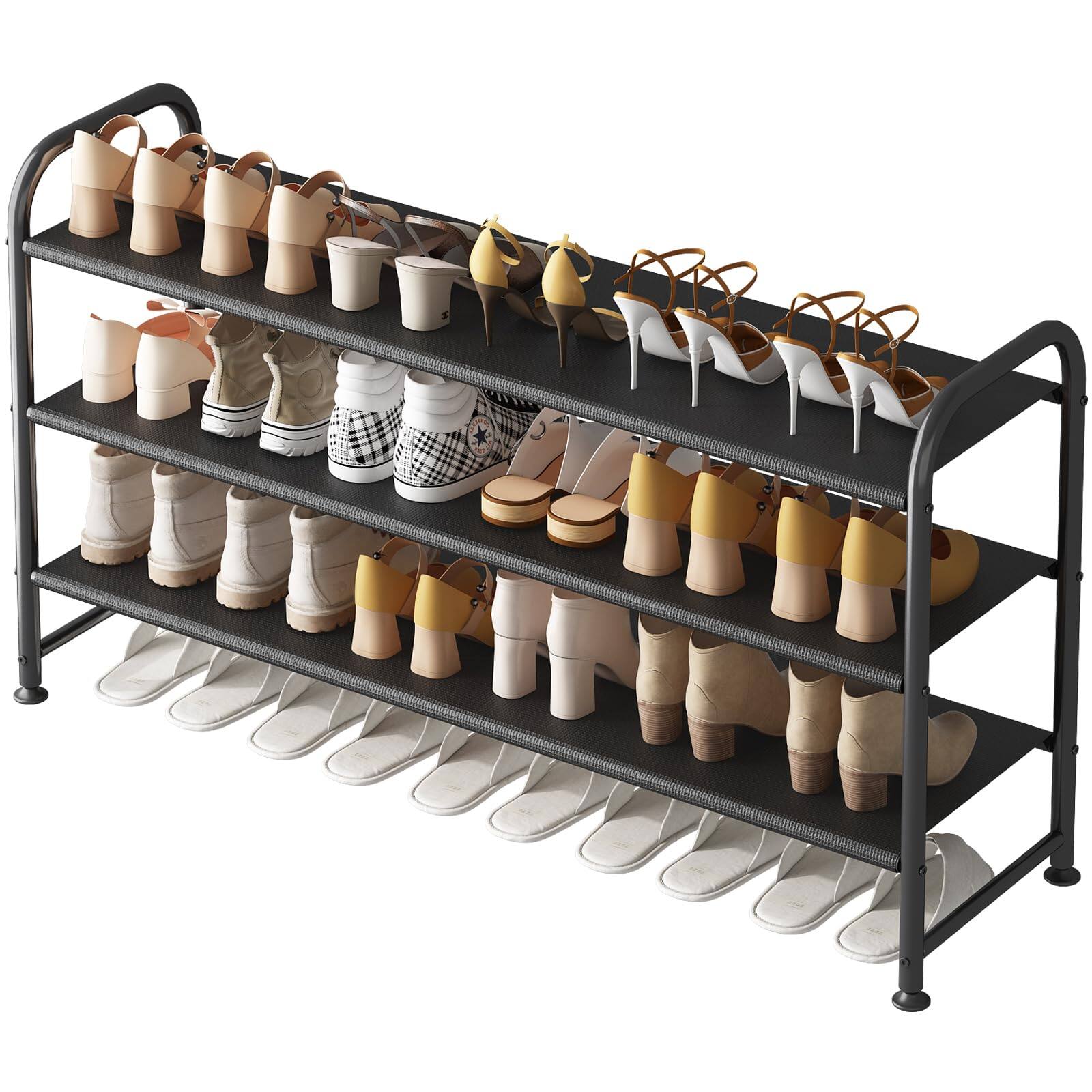 Hanke - Shoe Rack Long Storage Organizer Wide Metal Shelf For Closet Entryway Black - Black 3 Tier