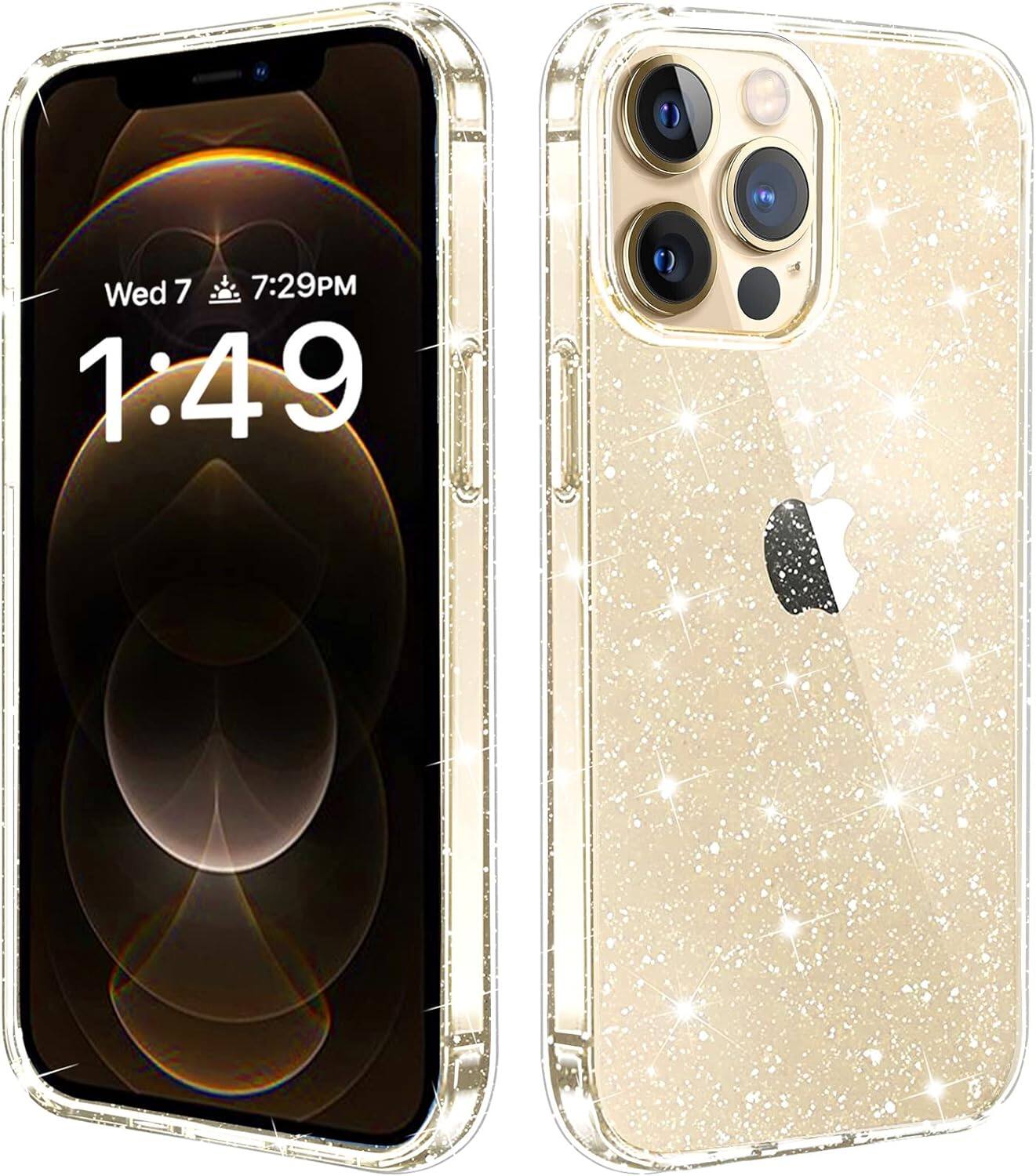 Entronix - Hard Back Case for iPhone 12/12 Pro - Stylish Protection - Glitter Clear