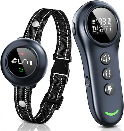 Front. GlowWise - Smart 2-in-1 Dog Bark Collar & Remote Training Collar, 3300FT, 5 Sensitivity Modes, IP67 Waterproof, for All Breeds - Black.