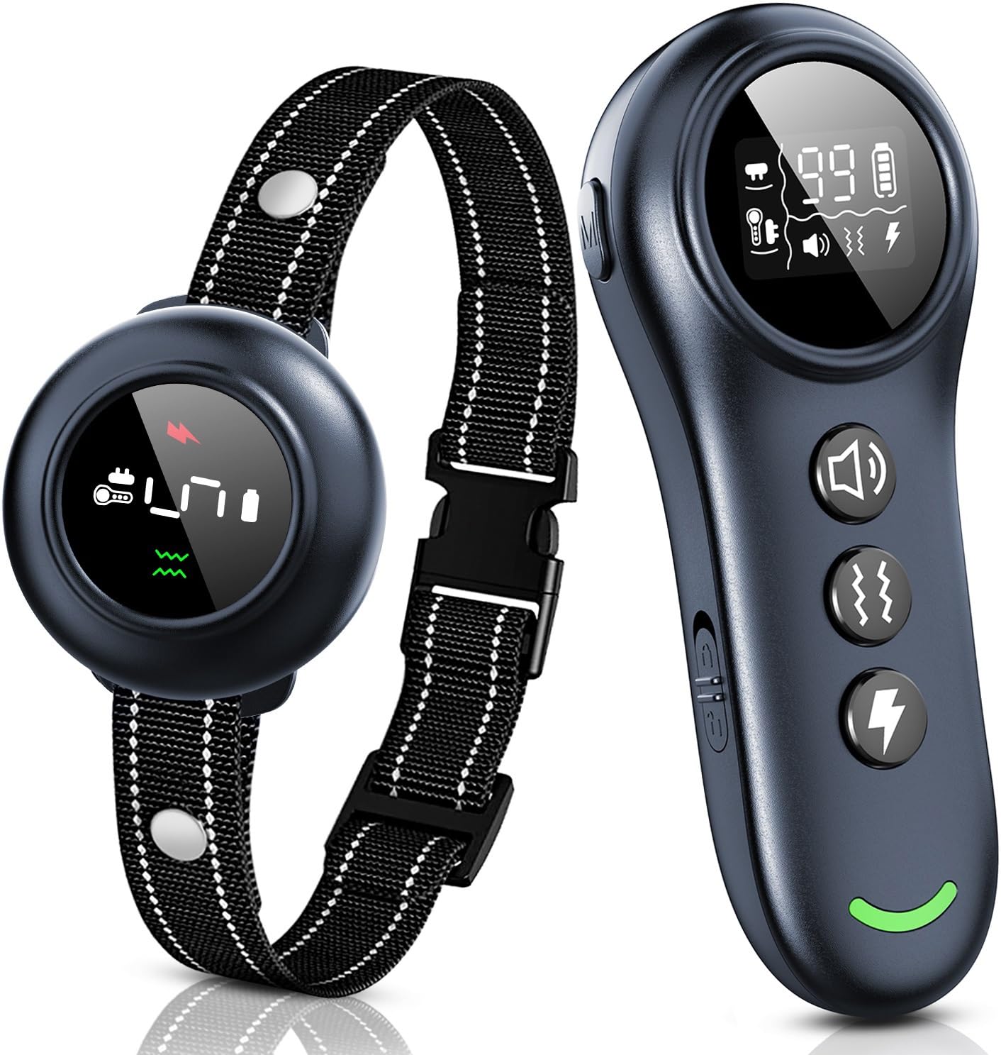 Front. GlowWise - Smart 2-in-1 Dog Bark Collar & Remote Training Collar, 3300FT, 5 Sensitivity Modes, IP67 Waterproof, for All Breeds - Black.