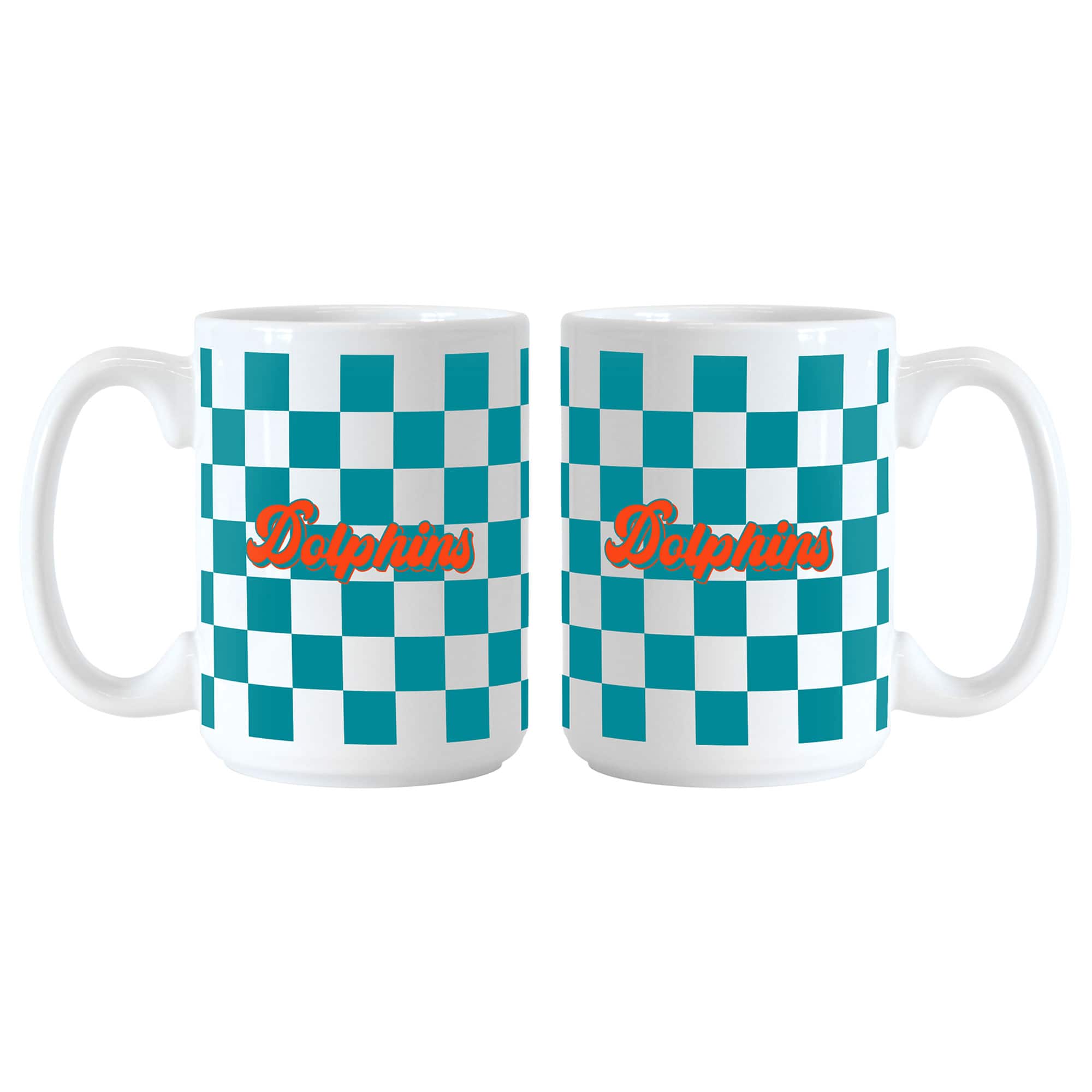Logo Brands - Miami Dolphins 2-Pack 15oz. Checkered Wordmark Mug Set - Multicolor
