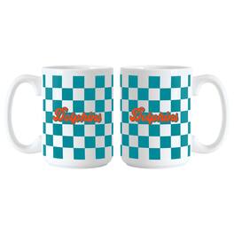 Logo Brands - Miami Dolphins 2-Pack 15oz. Checkered Wordmark Mug Set - Multicolor