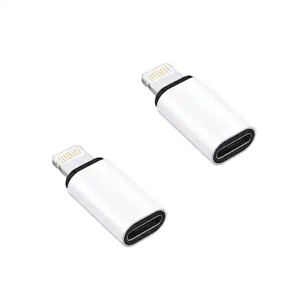 Front. Qixxronics - USB C to Lightning Adapter, Type C to Lightning Connector for iPhone, iPad (2 Pack) - White.